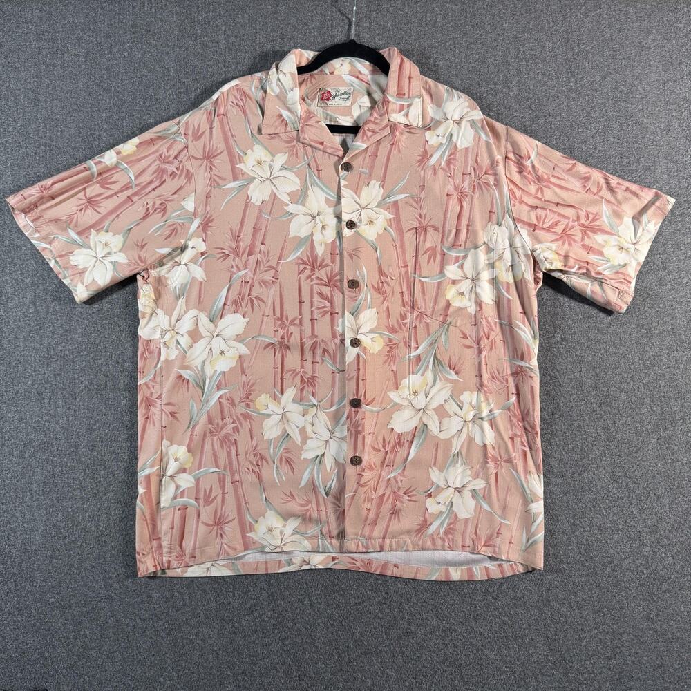 Vintage Hilo Hattie Hawaiian Shirt Mens XL Pink Floral Rayon Made In USA Vacay